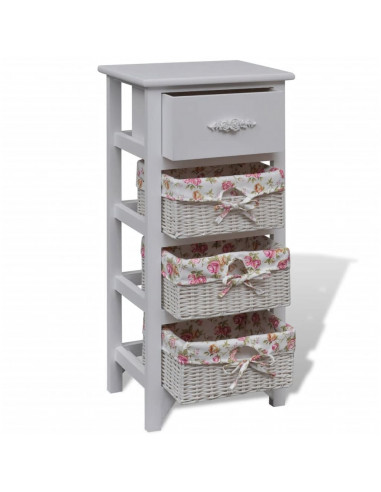 Mobiletto con 1 Cassetto e 3 Cestini Bianco Legno di Paulownia