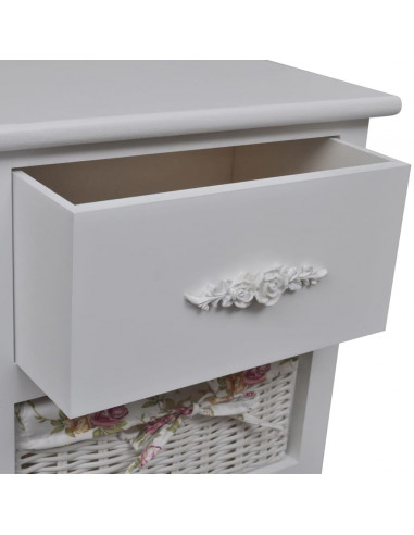 Mobiletto con 1 Cassetto e 3 Cestini Bianco Legno di Paulownia