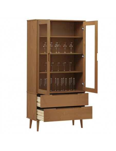 Vetrina MOLDE Marrone 90x35x175 cm in Legno Massello di Pino