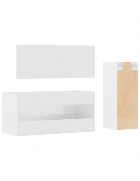 Set Mobili da Bagno 3 pz Bianco Lucido in Legno Multistrato
