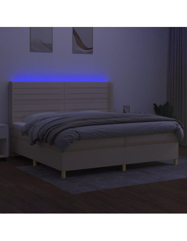 Letto a Molle Materasso e LED bianco 200x200cm in Tessuto