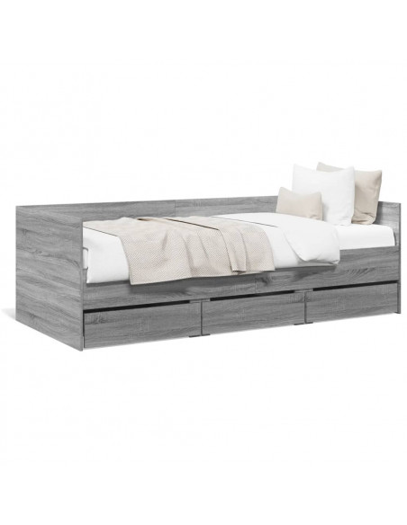 Divano Letto con Cassetti Grigio Sonoma 75x190 cm Multistrato