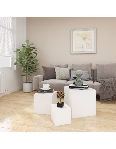 Tavolini di Servizio 3 pz Bianchi in Truciolato