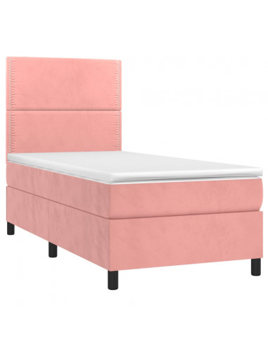 Letto a Molle con Materasso e LED Rosa 80x200 cm in Velluto