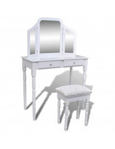 Toletta 3-in-1 con Specchio Sgabello e 2 Cassetti Bianca 2