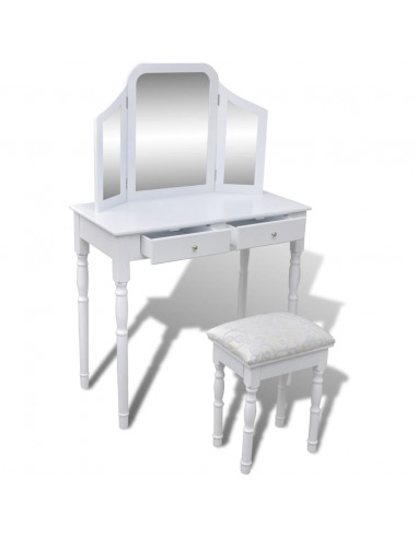 Toletta 3-in-1 con Specchio Sgabello e 2 Cassetti Bianca