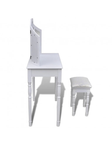 Toletta 3-in-1 con Specchio Sgabello e 2 Cassetti Bianca