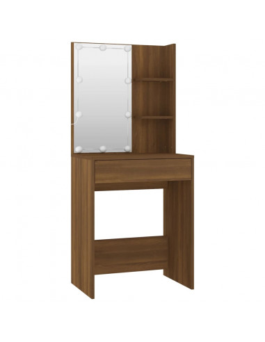 Set Tavolo da Toeletta con LED Rovere Marrone Legno Multistrato