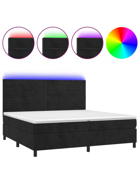 Letto a Molle con Materasso e LED Nero 200x200 cm in Velluto