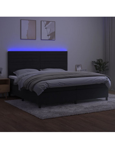 Letto a Molle con Materasso e LED Nero 200x200 cm in Velluto