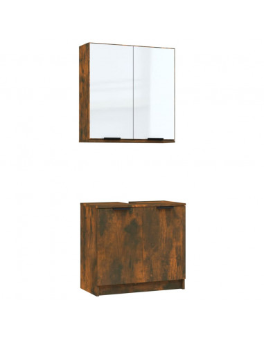Set Mobili da Bagno 2 pz Rovere Fumo in Legno Multistrato