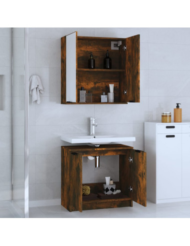 Set Mobili da Bagno 2 pz Rovere Fumo in Legno Multistrato