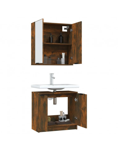 Set Mobili da Bagno 2 pz Rovere Fumo in Legno Multistrato