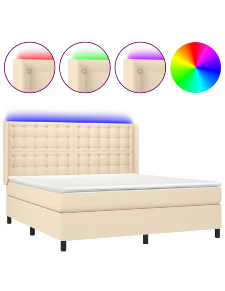 Letto a Molle con Materasso e LED Crema 160x200 cm in Tessuto