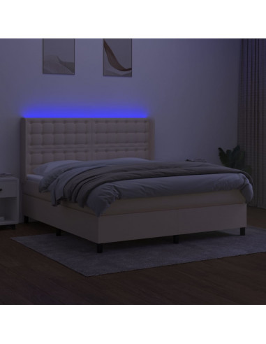 Letto a Molle con Materasso e LED Crema 160x200 cm in Tessuto