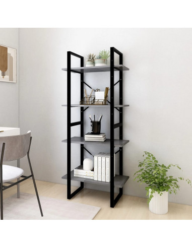 Libreria a 4 Ripiani Grigia 60x30x140 cm in Massello di Pino
