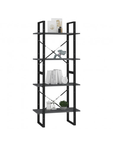 Libreria a 4 Ripiani Grigia 60x30x140 cm in Massello di Pino