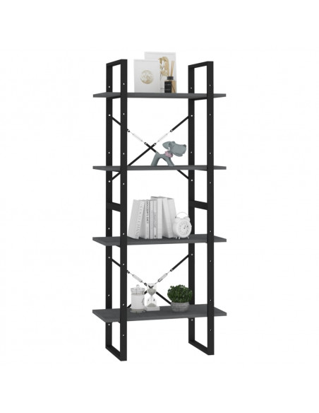 Libreria a 4 Ripiani Grigia 60x30x140 cm in Massello di Pino