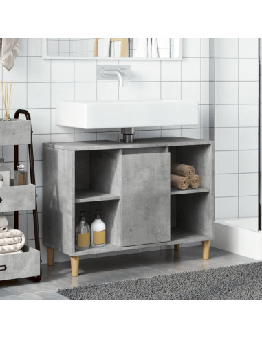 Armadietto da Bagno Grigio Cemento 80x33x60cm Legno Multistrato