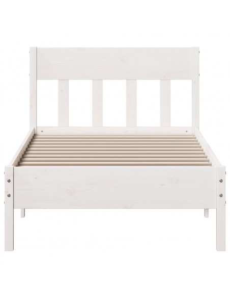 Giroletto con Testiera Bianco 75x190 cm Legno Massello di Pino
