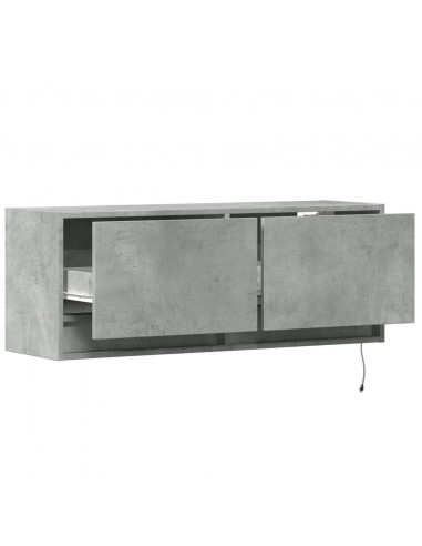 Mobile TV a Parete con Luci LED Grigio Cemento 100x31x35 cm