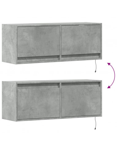 Mobile TV a Parete con Luci LED Grigio Cemento 100x31x35 cm