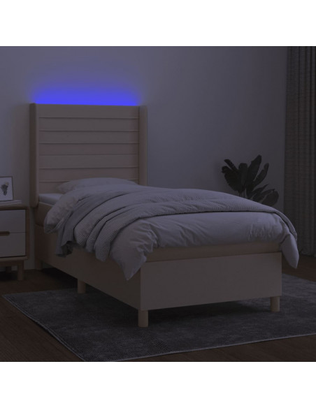 Letto a Molle con Materasso e LED Crema 90x190 cm in Tessuto