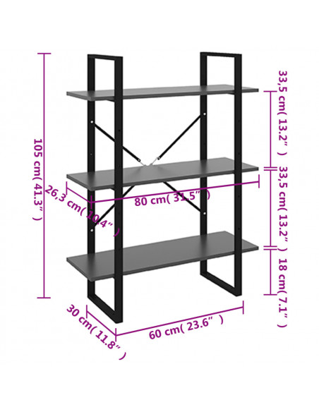 Libreria Grigia 80x30x105 cm in Legno Multistrato