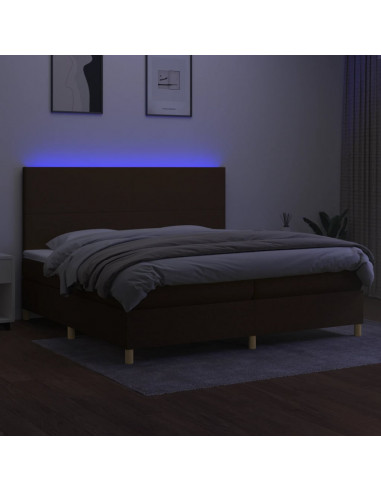 Letto a Molle Materasso e LED Marronescuro 200x200cm in Tessuto