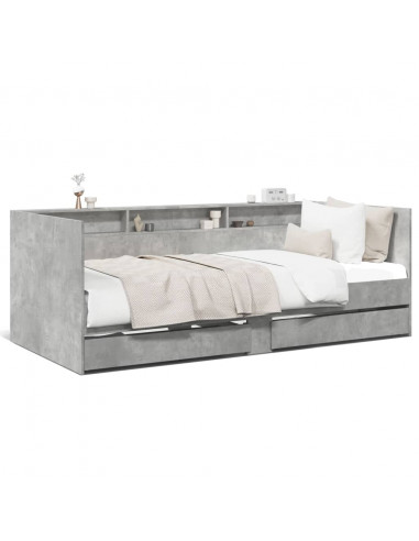 Divano Letto con Cassetti Grigio Cemento 75x190 cm Multistrato