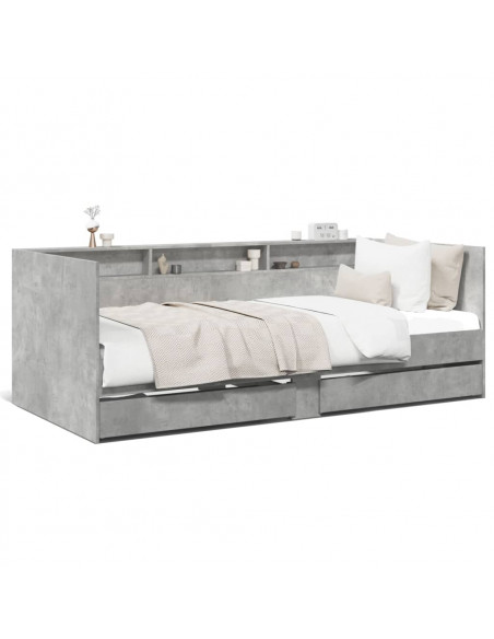 Divano Letto con Cassetti Grigio Cemento 75x190 cm Multistrato