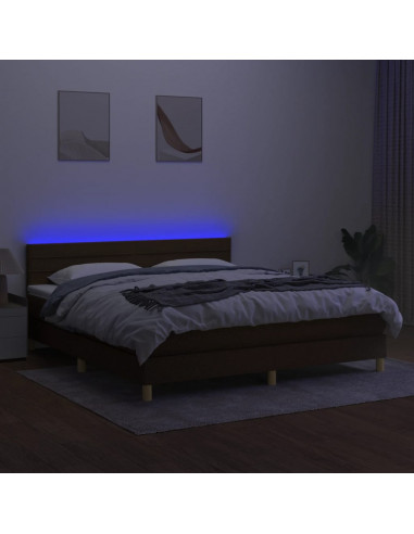 Letto a Molle Materasso e LED MarroneScuro 180x200cm in Tessuto
