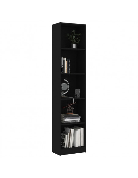 Libreria a 5 Ripiani Nera 40x24x175 cm in Legno Multistrato