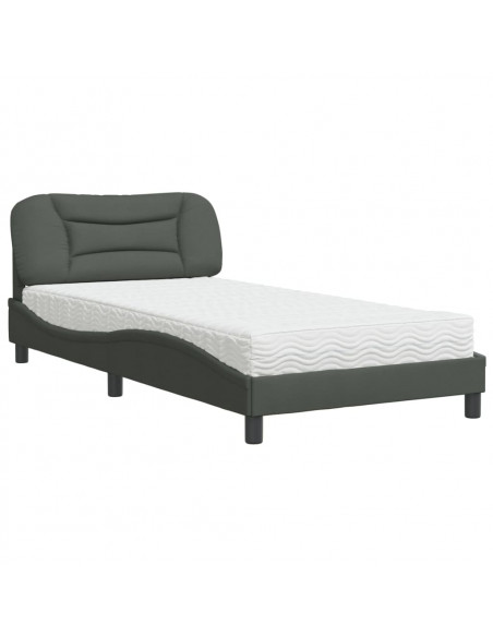 Letto con Materasso Grigio Scuro 100x200 cm in Tessuto