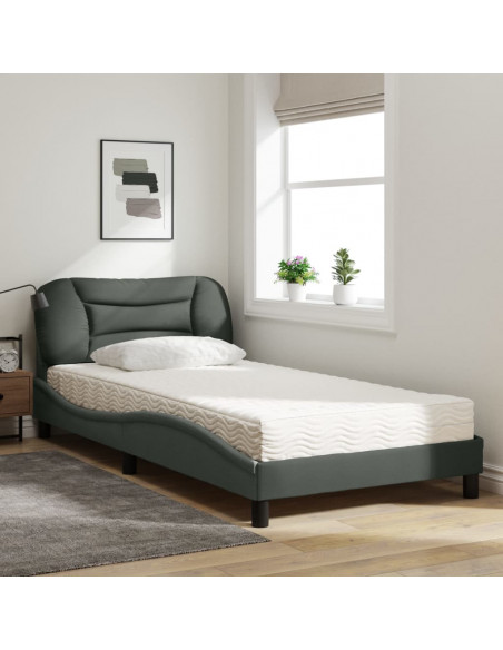 Letto con Materasso Grigio Scuro 100x200 cm in Tessuto