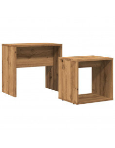 Tavolini Impilabili 2 pz Rovere Artigianale in Truciolato 2