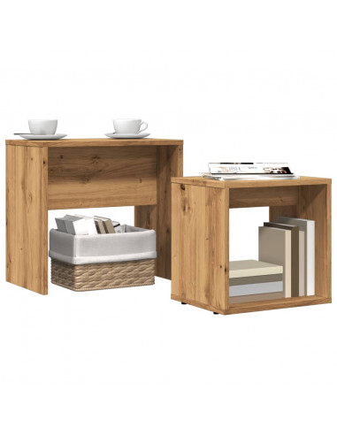 Tavolini Impilabili 2 pz Rovere Artigianale in Truciolato