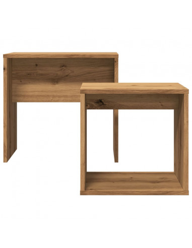 Tavolini Impilabili 2 pz Rovere Artigianale in Truciolato