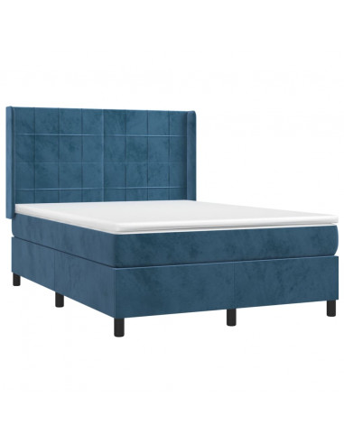 Giroletto a Molle con Materasso Blu Scuro 140x190 cm in Velluto