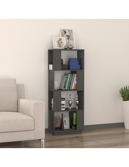 Libreria/Divisorio Grigio 51x25x132 cm Legno Massello di Pino