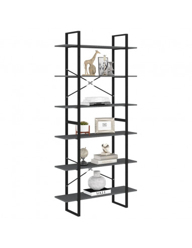 Scaffale Alto Grigio 100x30x210 cm in Legno Massello di Pino