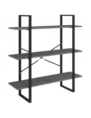 Libreria a 3 Ripiani Grigia 100x30x105 cm in Massello di Pino