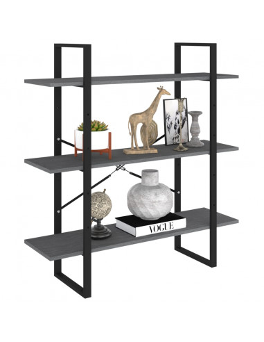 Libreria a 3 Ripiani Grigia 100x30x105 cm in Massello di Pino