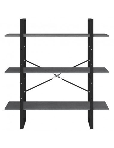 Libreria a 3 Ripiani Grigia 100x30x105 cm in Massello di Pino