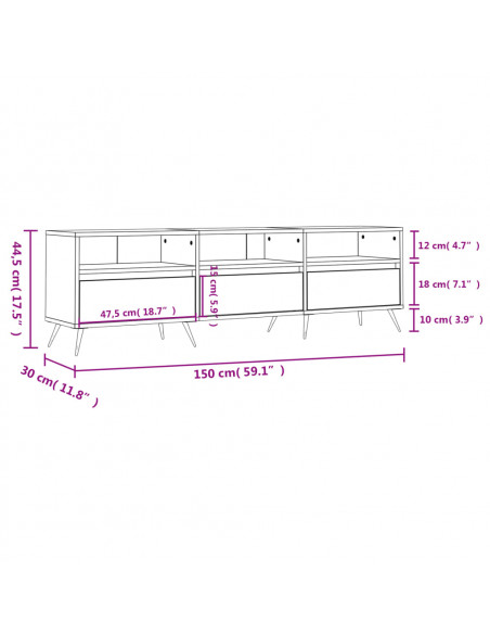 Mobile Porta TV Bianco 150x30x44,5 cm in Legno Multistrato