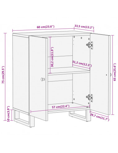 Mobiletto Marrone e Nero 60x33,5x75 cm Legno Massello di Mango