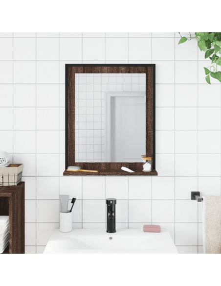 Specchio Bagno con Ripiano Rovere Marrone 50x12x60 Multistrato