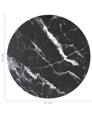 Piano per Tavolo Nero Ø30x0,8 cm Vetro Temperato Design Marmo