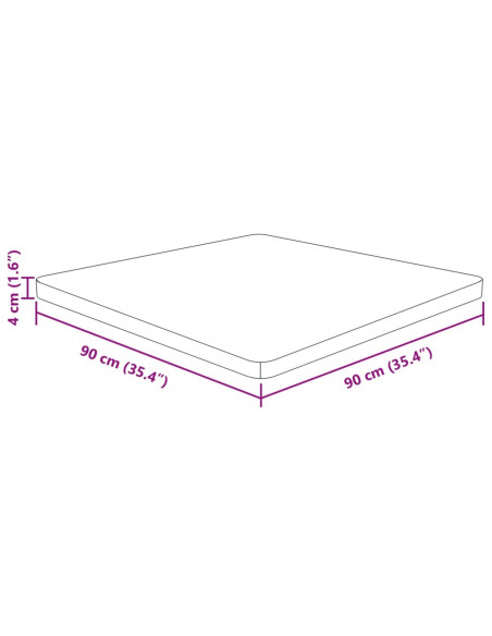 Piano Tavolo Quadrato 90x90x4 cm Massello Rovere Non Trattato