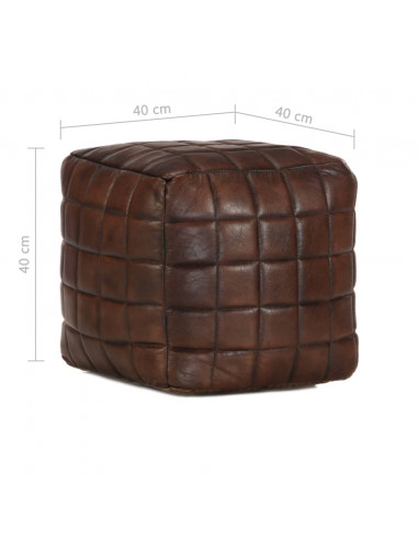Pouf Marrone Scuro 40x40x40 cm in Vera Pelle di Capra